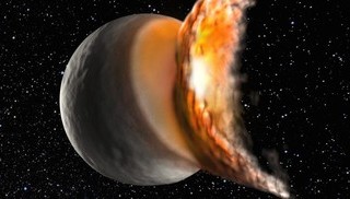 Artist's view of Vesta being hit by a meteorite.