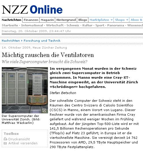 NZZ reports about HPC in Switzerland