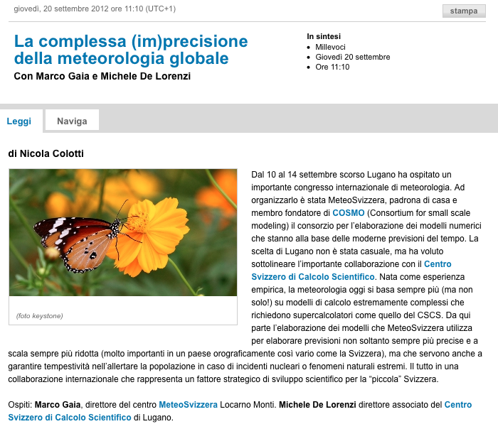 On Swiss Italian Radio today: La complessa (im)precisione della meteorologia globale