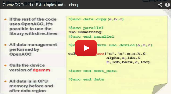 II: “Introduction to OpenACC and CUDA Programming on the Cray XK7 platform” videos online