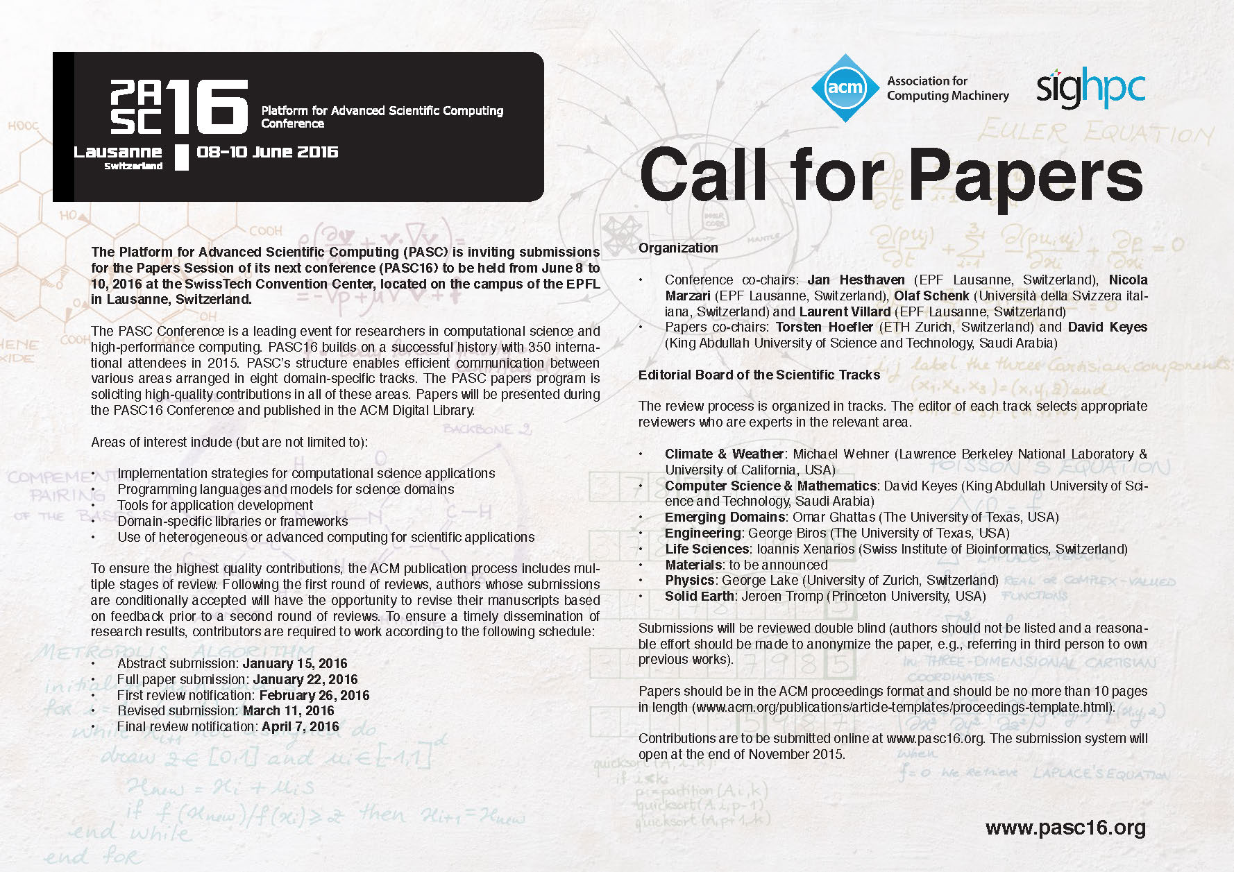 ACM PASC16 Conference – Call for Papers