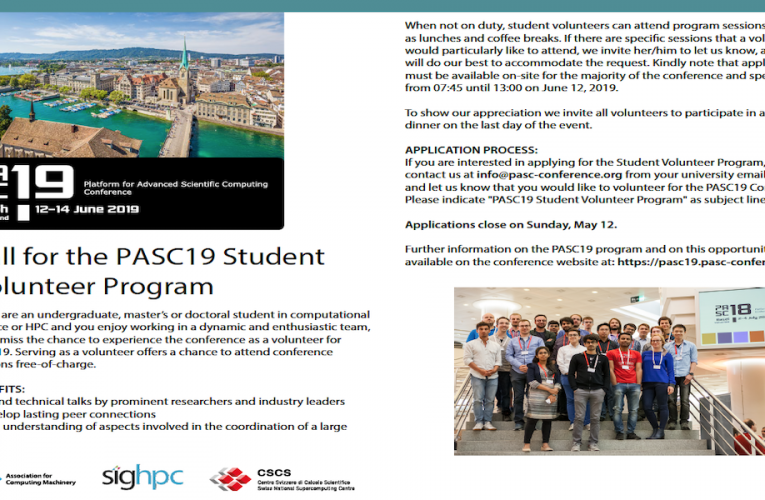 PASC19 – Student Volunteer Program – Volunteers needed